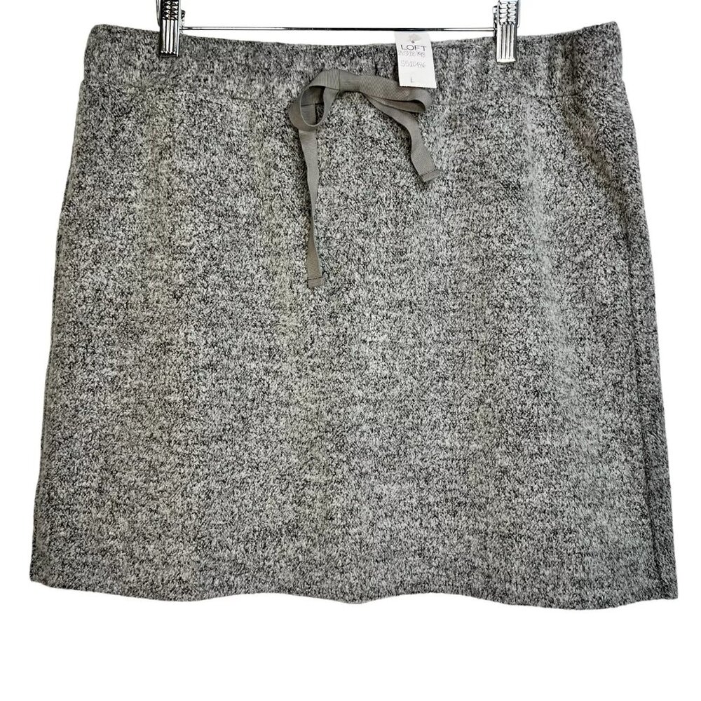 NWT Loft Women's Gray Soft Fuzzy Elastic Waist With Drawstring Mini Skirt Size L